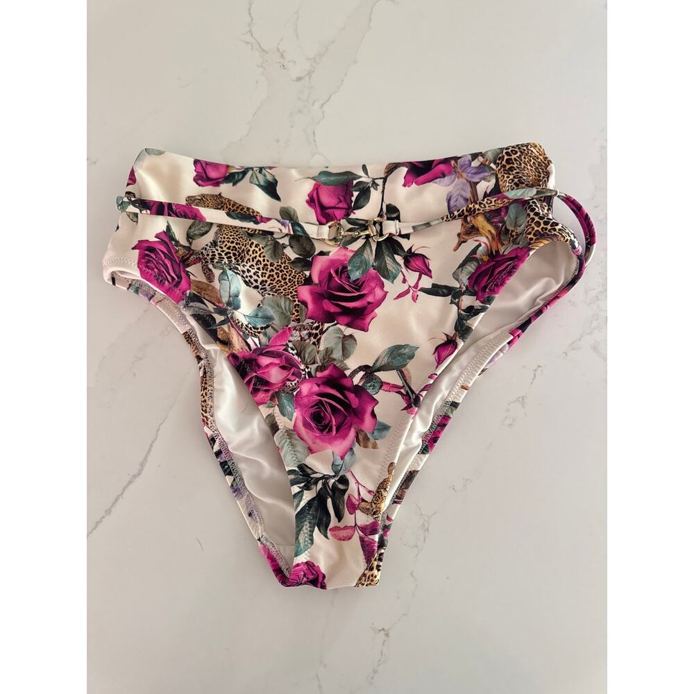 L'AGENCE Vanessa High Waisted Bikini Bottoms in Ivory/Rose Size Medium - Picture 4 of 8
